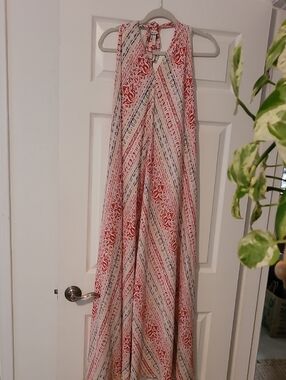 Olivaceous Red & White Printed Halter Dress
